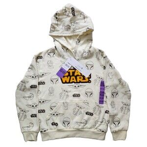 NWT Star Wars Kids Fleece Graphic Hoodie XS 5/6 Ivory Long Sleeve Pullover Yoda